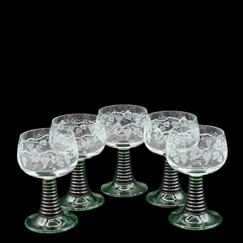 Mid Century Luminarc Etched Grape Roemer Wine Glass Set